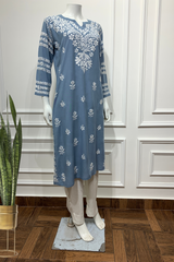 Dove Grey Chikankari Kurti in Premium Rayon Modal