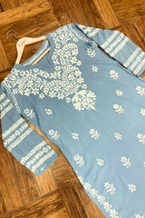 Dove Grey Chikankari Kurti in Premium Rayon Modal